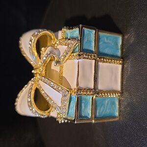 Present Box & Bow Hand Painted Enamel Trinket Box